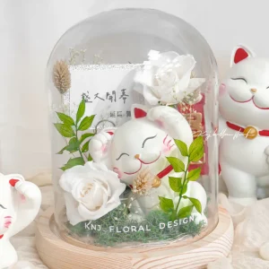 開幕招財貓永生花玻璃燈